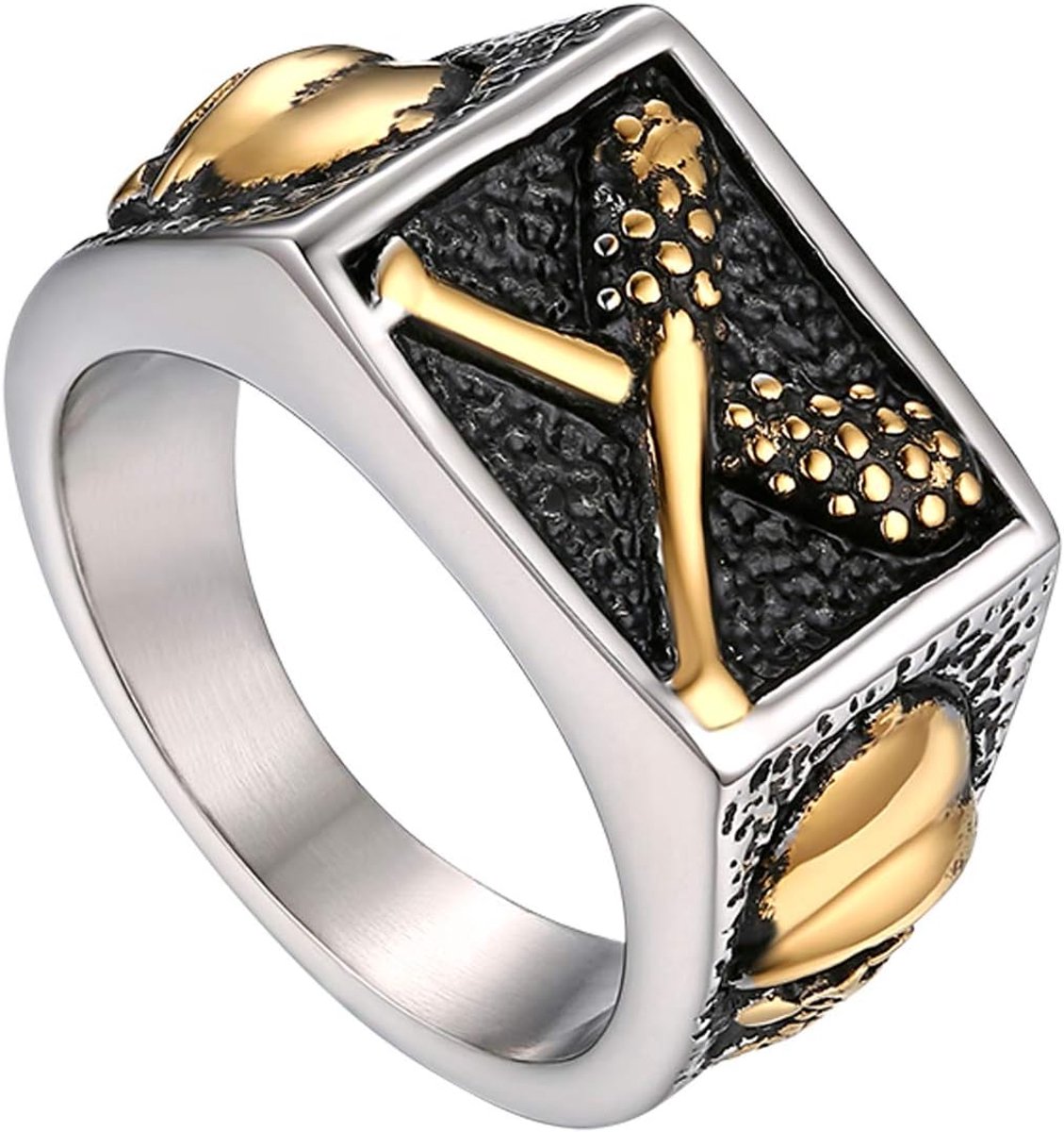Herenring, herenring, zilverkleurig doodshoofd, schedel retro, punk, biker, bandring, zegelring, duimring, comfortabel, passend herenaccessoires, Roestvrij staal