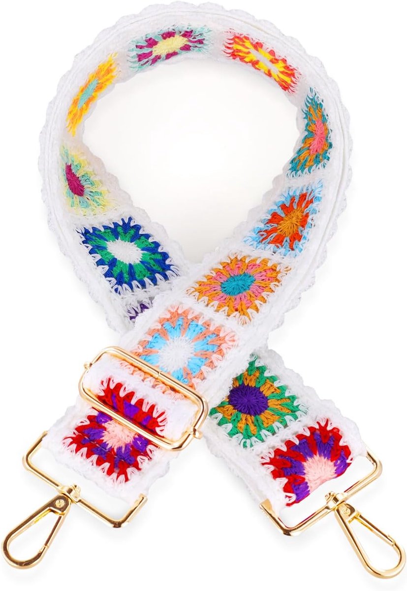 Bloementasriem, 5cm Breed Verstelbare Tasriem Crossbody Kleurrijke Boho Gebreide Tasriem met Metalen Gespen Vervanging van de Crossbodyriem voor Handtassen Gitaren
