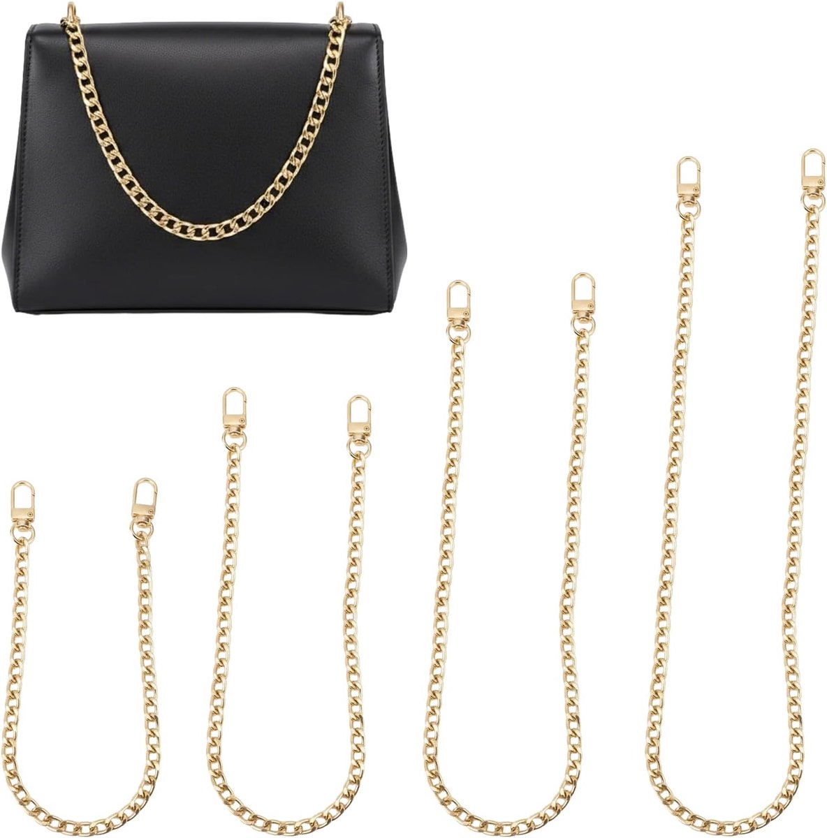 4 stuks zakketting, handtas, ketting, metaal, vervangende draagriem, ketting 40, 60, 100 en 120 cm, kettingriem, schouderriem voor dames, handtassen, schouderriem, draagriem, metaal, kettingen
