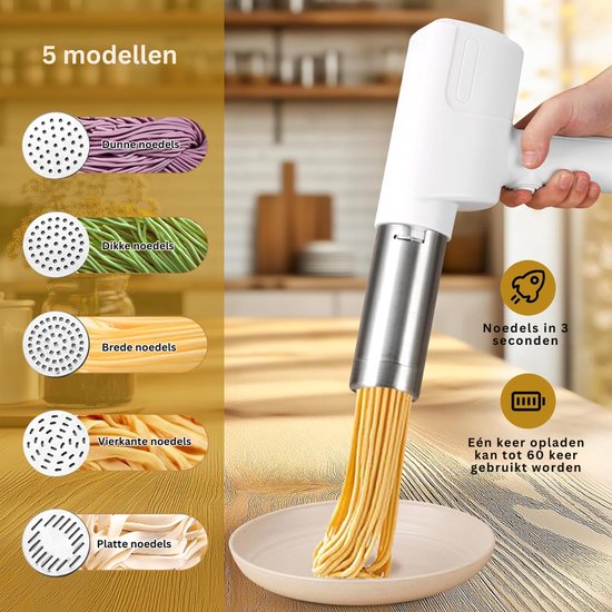 ZRNS® Pastamachine Elektrisch - Pasta Maker - 5 Persvormen - 2000 mAh van zrns — afbeelding 5