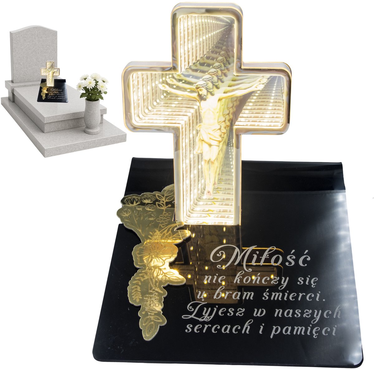 Merkloze LED Graf Lantaarn met Verlicht Kruis - 20cm