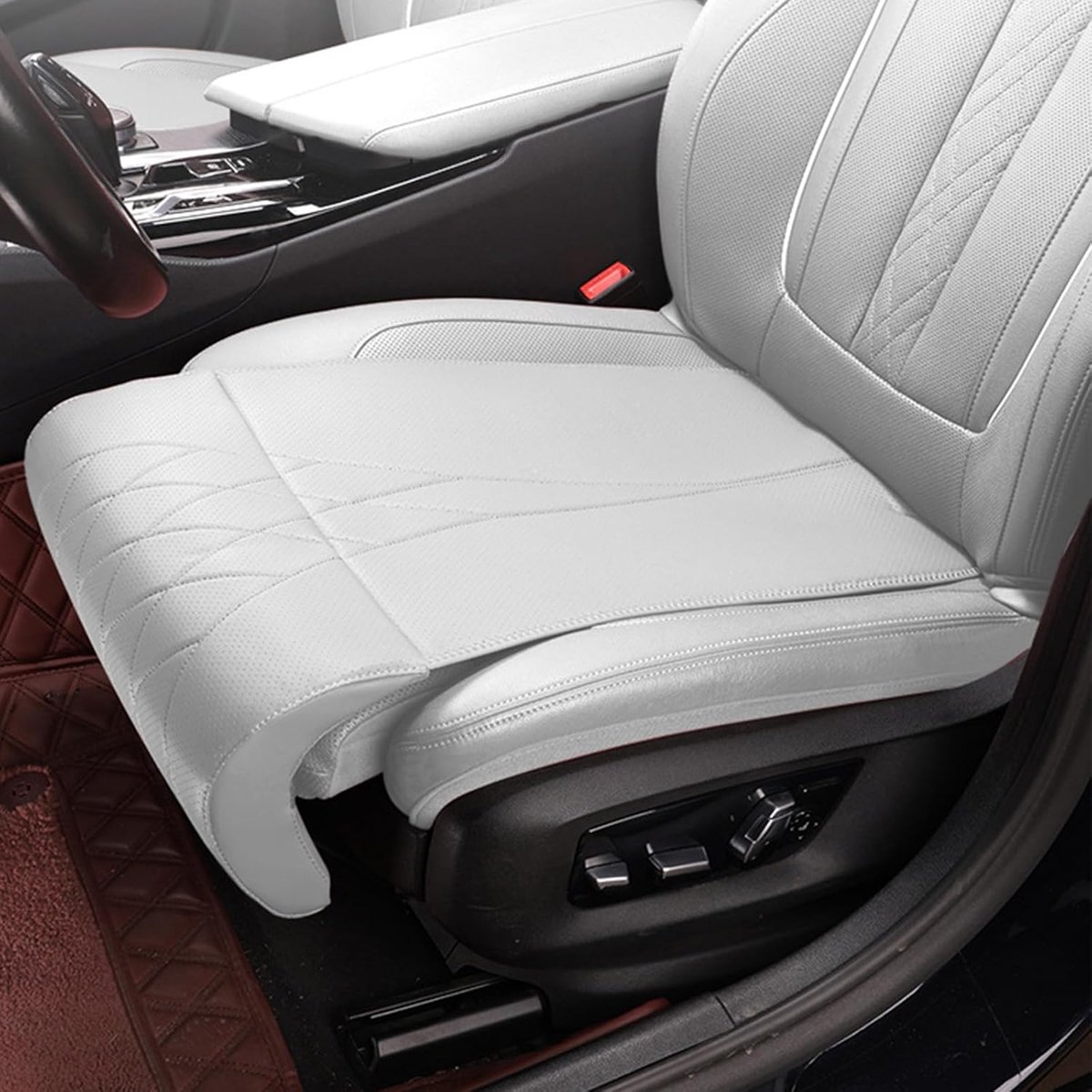 Zitkussen voor auto, voorstoelen, antislip, autostoelbeschermer, autostoelkussen met beensteun voor automobilisten en gebruik op kantoor (crèmewit)