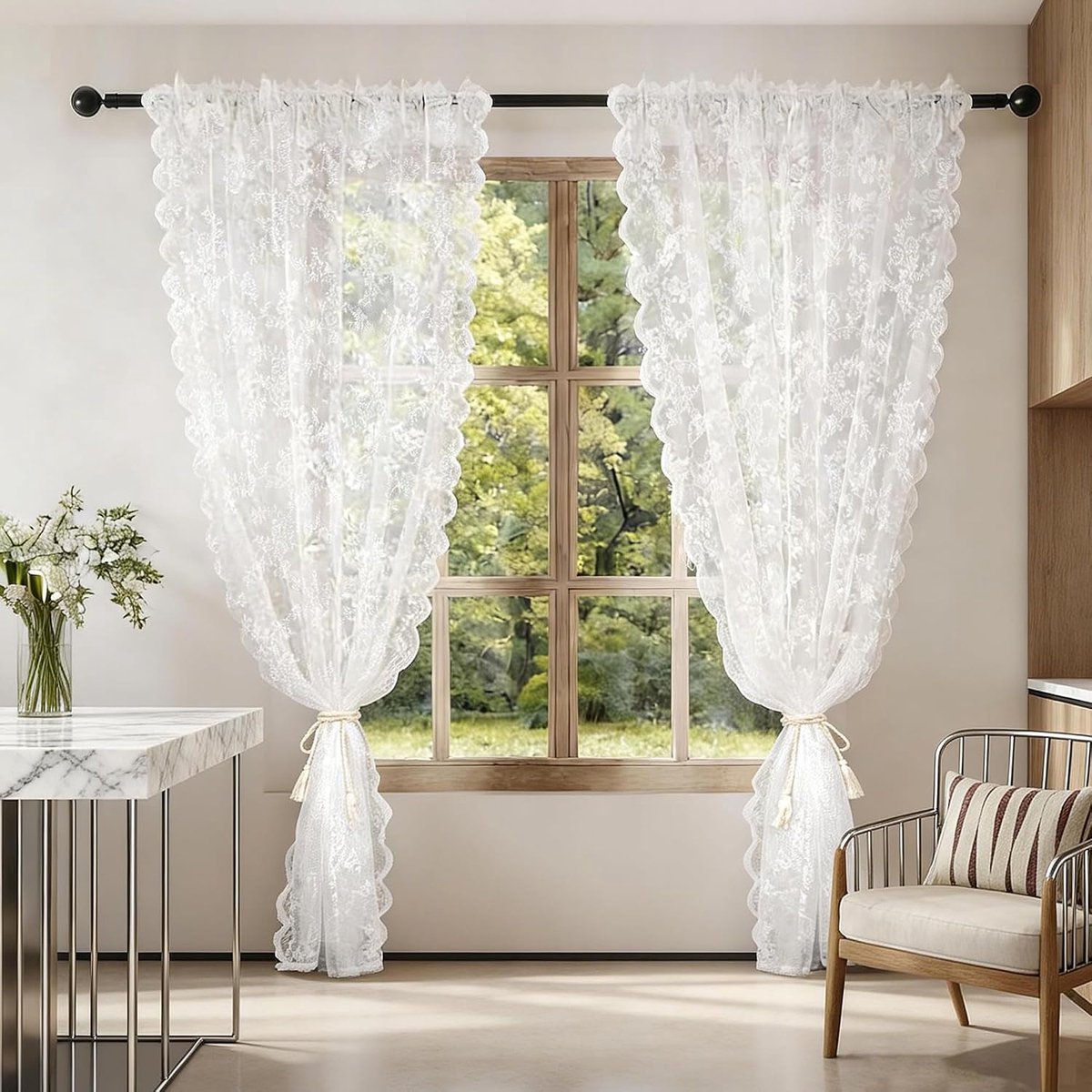 Panelen met bloemenpatroon, schuifgordijn met 2 embrasses voor gordijnen voor woonkamer en slaapkamer, 100 x 250 cm