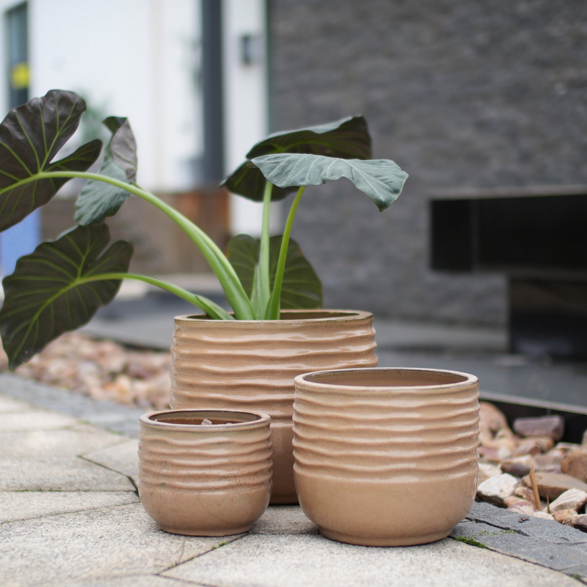 Bloempot – Handgemaakt Glanzend Lichtbruin – Diameter 36 cm – Keramiek – Rond – Voor Grote Binnen En Buiten Planten – Vorstbestendig