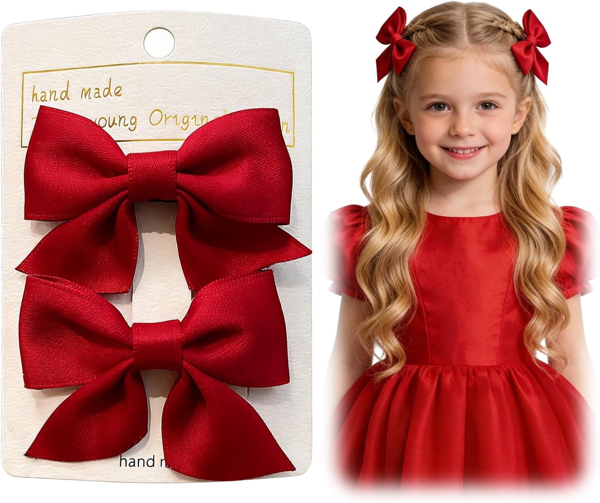 2 stuks stropdas haarclips, anti-slip krokodil haarclips voor meisjes & vrouwen – Modieuze haarsieraad stropdas in zwart, ideaal voor Kerstmis, bruiloft, verjaardag (rood)