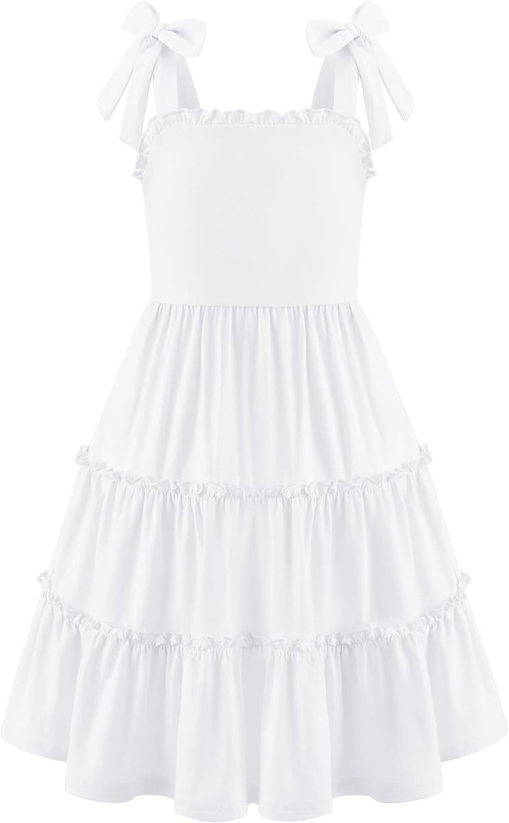 Zomerjurk voor meisjes, vlinderbandjes, katoen, mouwloos, elegant, trapezium, jurk voor meisjes, 5-14 jaar