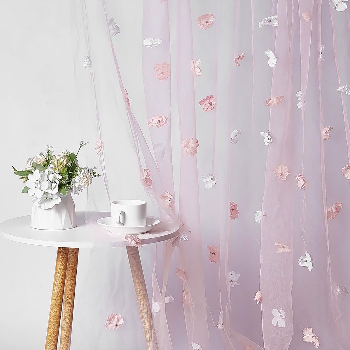 Stof, 170 cm Breed 3D Bloemen Organza Kant Katoen Lichtgewicht Bloem Patroon Mesh Panel Voor DIY Kleding Jurk Home Decor Gordijn Naaien, Roze