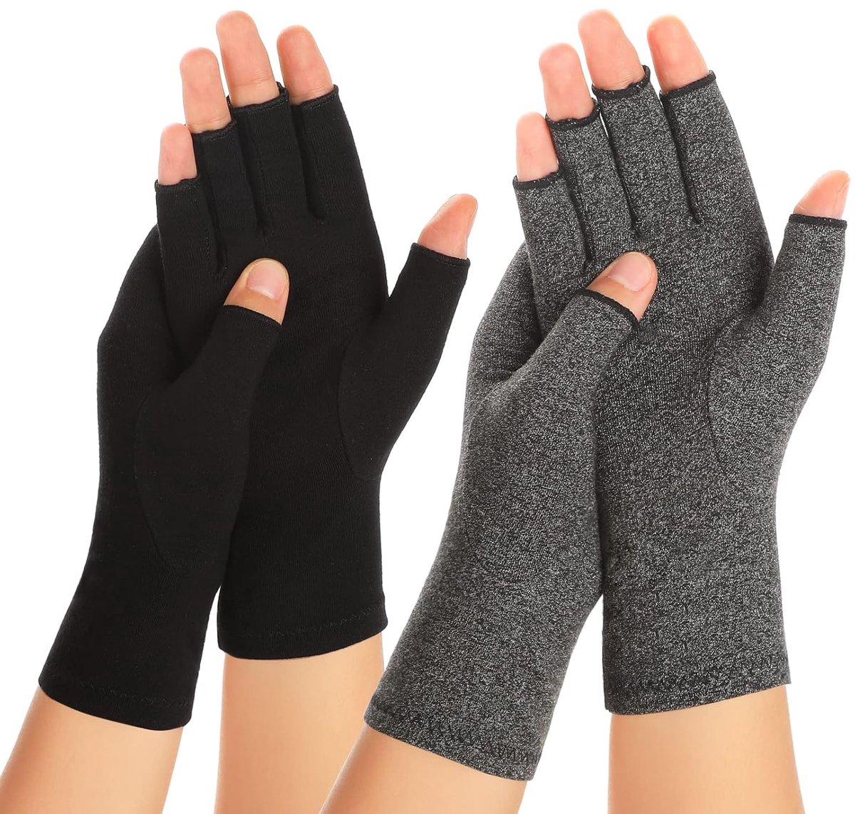 2 paar artritis compressiehandschoenen voor dames en heren, carpaal tunnel pijnverlichting, vingerloos voor typen en dagelijks werk