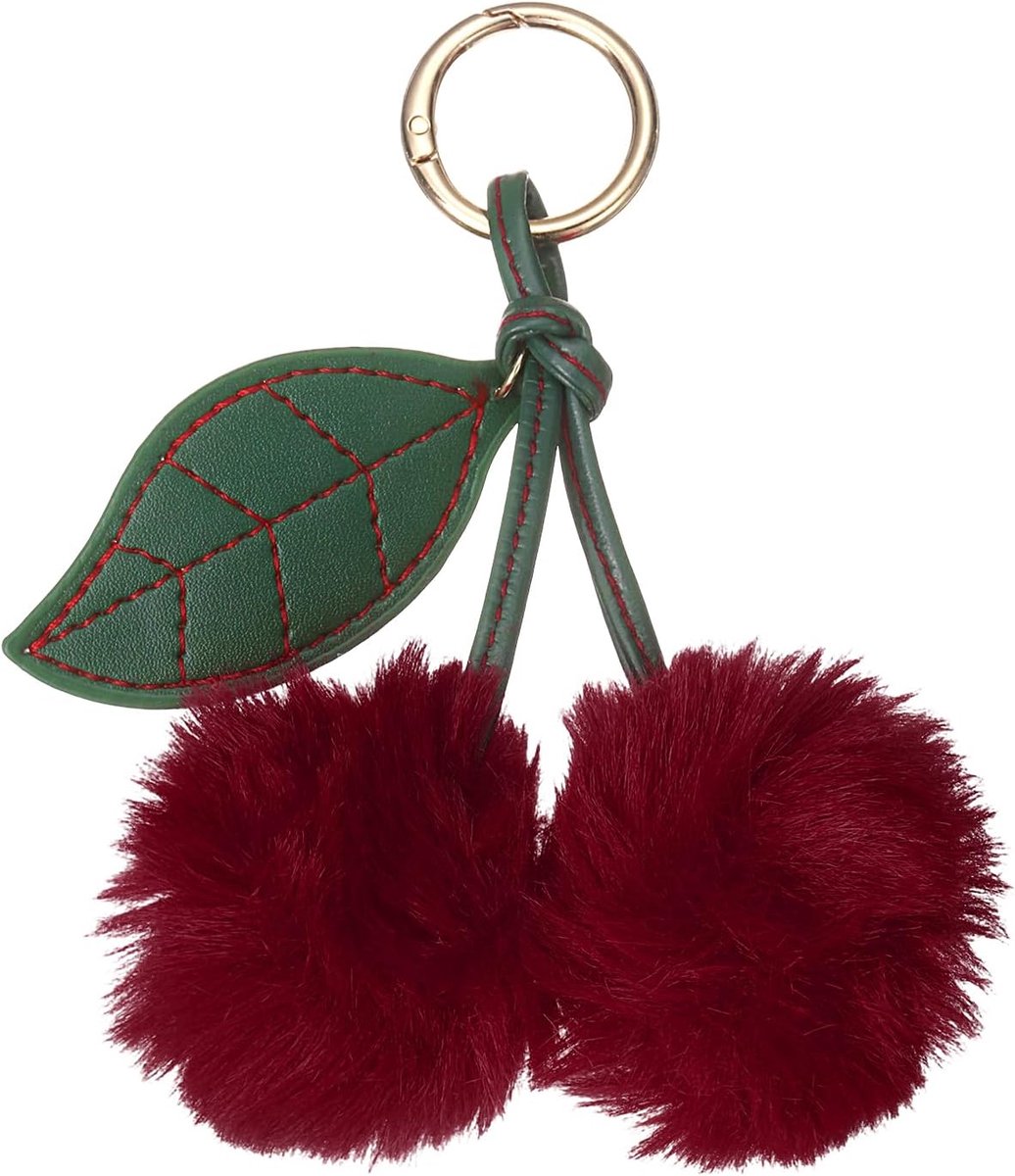 Pom Pom Sleutelhanger, Faux Konijnenbont Fluffy Cherry Charm Pompons Sleutelhanger, Zachte Leuke Pluche Pluche Pluche Pluche Pluizige Bal Sleutelhangers Gieten Vrouwen Portemonnee Handtas
