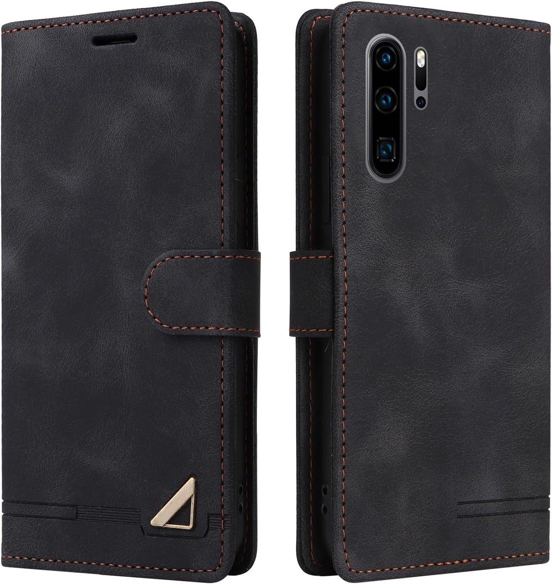 Hoesje voor Huawei P30 Pro Case, PU lederen Folio Cover magnetische sluiting Beschermende Book Design Wallet Flip met [Kaartsleuven] [Kickstand] Cover Pouch voor (Zwart)