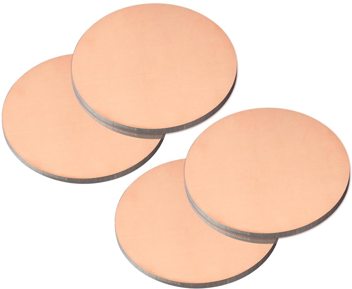 Zuiver koperplaat, 4 stuks 1 3/16" x 0,1" 10 gauge T2 koperen metalen ronde plaat voor handwerk, elektrische reparaties
