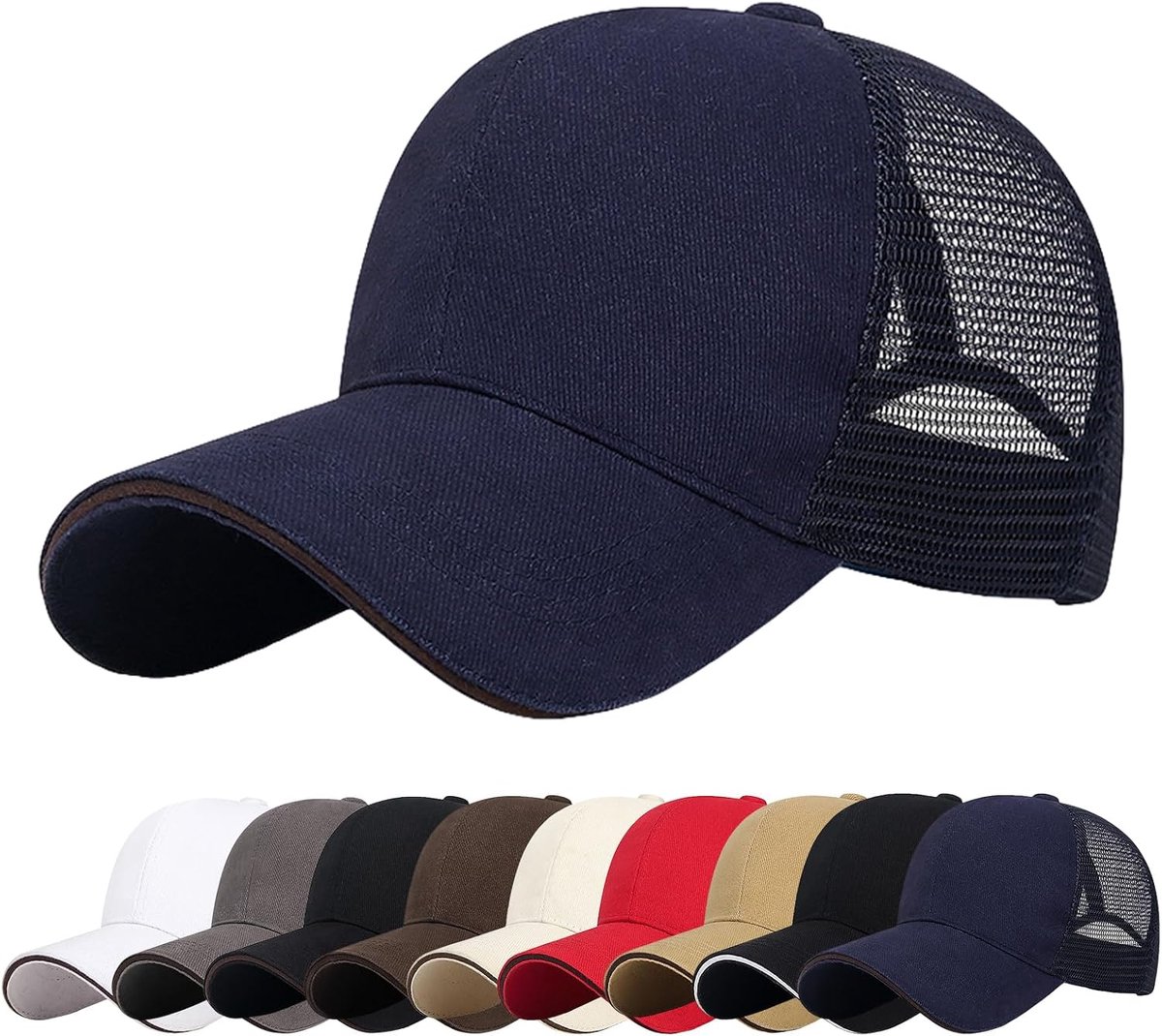 Baseballpet met mesh achterkant, uniseks, verstelbare snapback, UPF 50+ uv-bescherming, ademende zomerzonnehoed voor outdoor, golf, reizen, hiphop-stijl