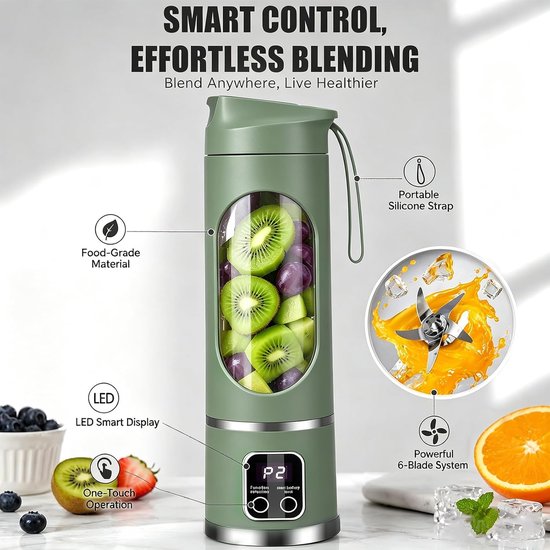 Blender smoothie maker, mini-mixer to go, 450 ml, oplaadbaar, beker met led-display, 12 messen, BPA-vrij, draagbare blender voor milkshake, sap, smoothie van Blender — afbeelding 4