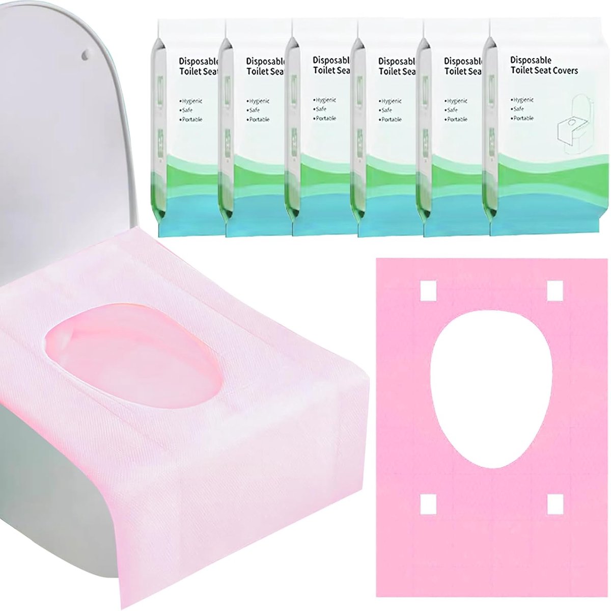 60 stuks toilethoezen, wegwerp toiletbrilbekleding, toiletbrilovertrekken voor reizen, openbare toiletten, afzonderlijk verpakt, roze