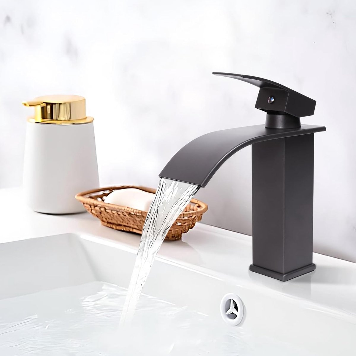 Kraan Badkamer Waterval Kraan Roestvrij Staal 304 Grijs | Wastafelarmatuur, wastafelarmaturen met uitloop, hoogte 11 cm, eengreepsmengkraan voor koud en warm water