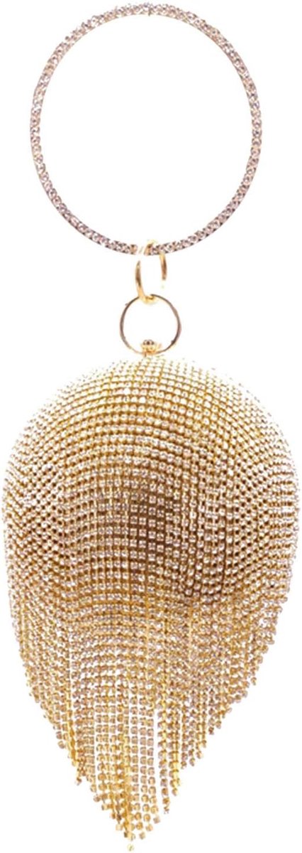 Ronde bal kristal avond clutch portemonnee kwast bruiloft handtas, Goud 1, One Size