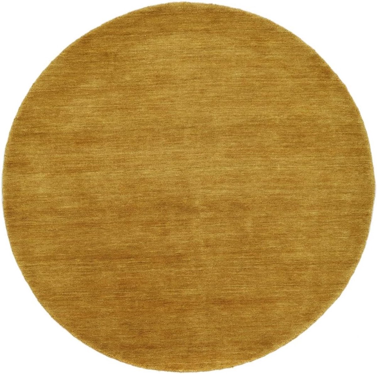 Handloom Vloerkleed, Ø 150 cm, Mosterd Geel | Rond, Middelpolig, Alleen chemisch reinigen, Woonkamer, Eetkamer, Slaapkamer, Hal