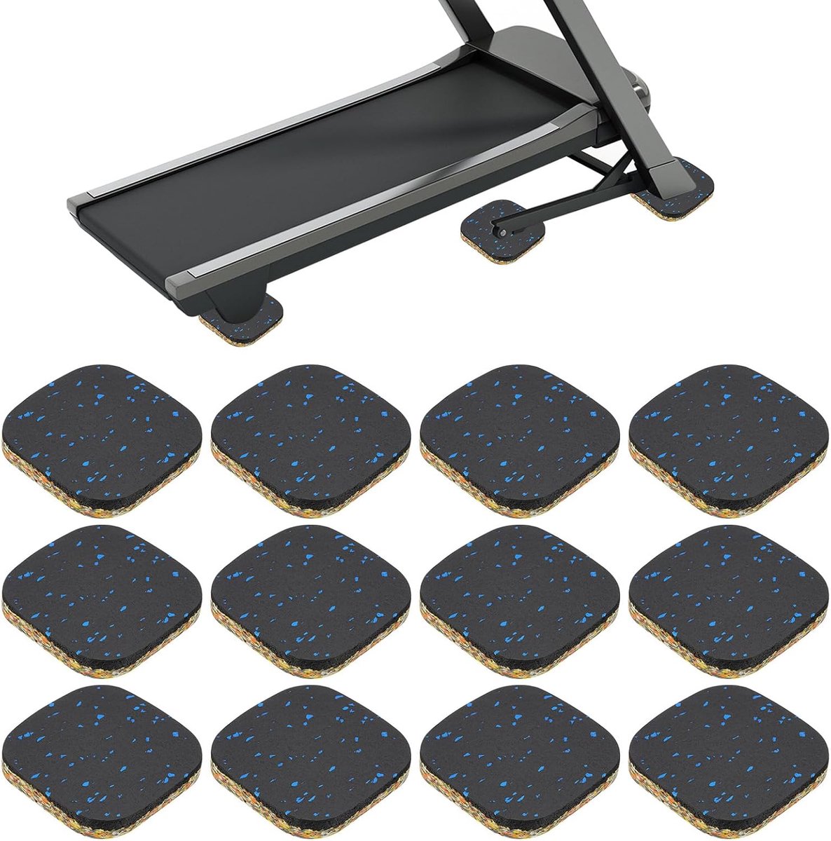 12 stuks loopbandmatpads, 10 x 10 x 1,5 cm hoge dichtheid schuim anti-vibratie pad geluidsdichte vloermat oefenapparatuur mat voor tapijt beschermen geluidsreductie thuis gym, blauw