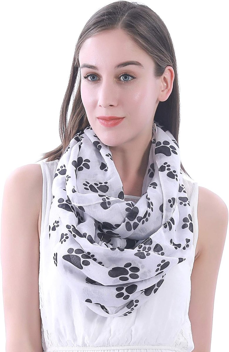 & Lily Dames loopsjaal ronde sjaal slangsjaal met poten hond kat, wit, One Size
