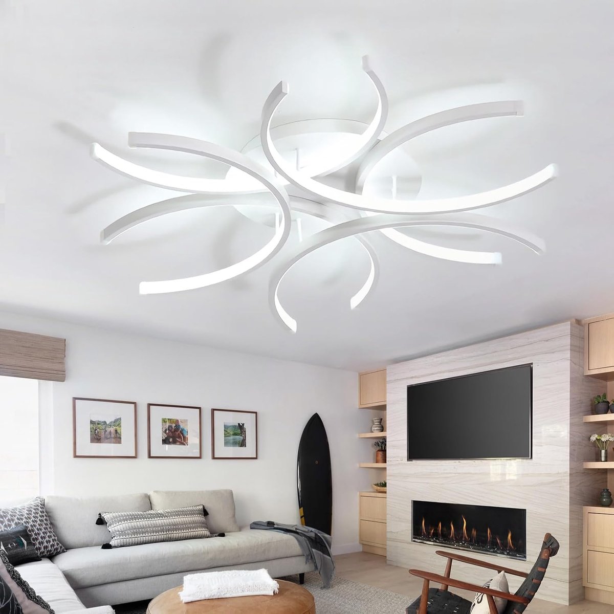 Plafondlamp Slaapkamer Dimbaar Moderne Plafondlamp en Afstandsbediening Woonkamer 6000K Plafondverlichting APP Grote Salon Plafondlamp Wit Metaal voor Eetkamer, Keuken, Hal