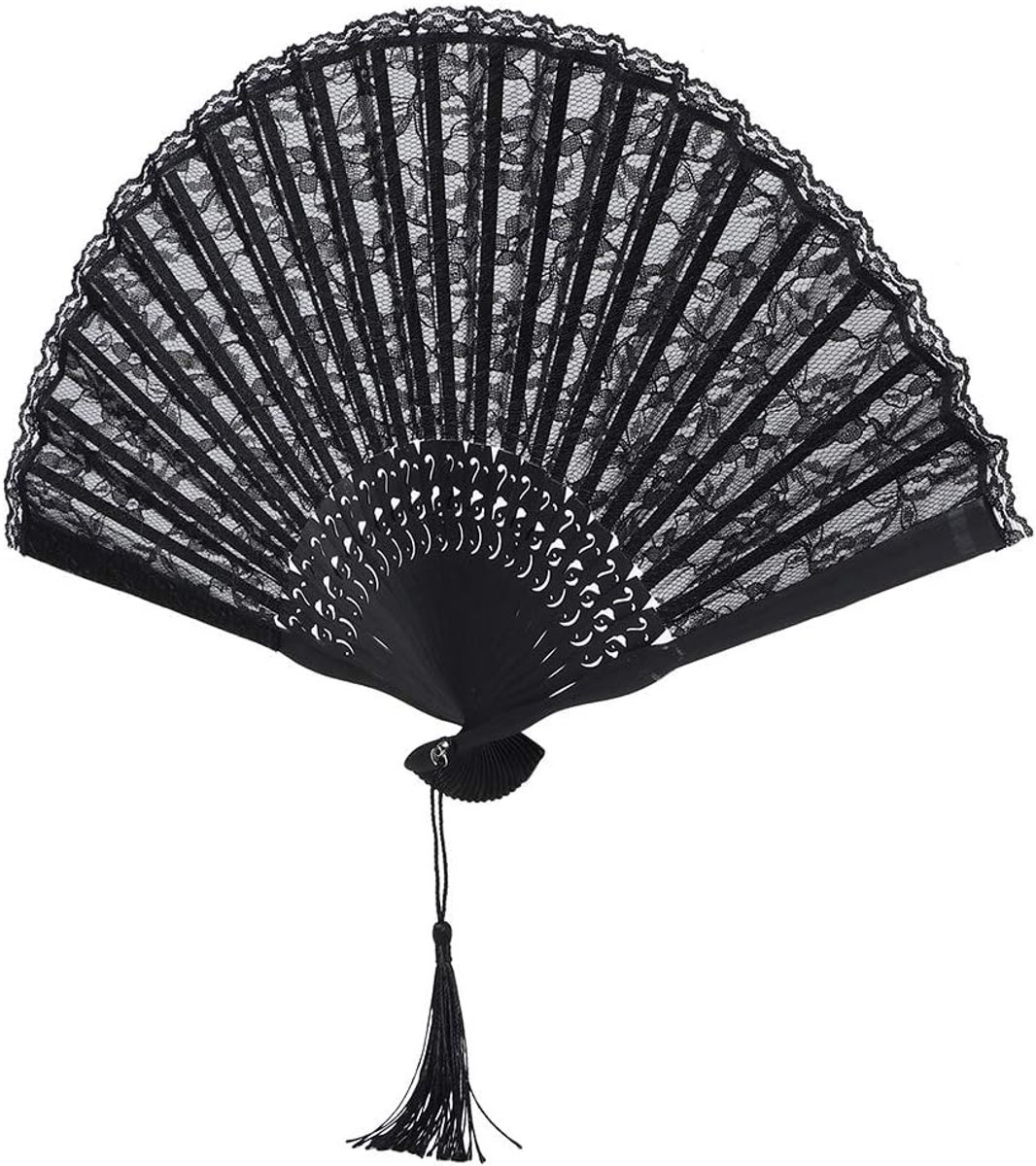 Handheld Ventilator, Dubbellaags Vouwventilator Japanse Spaanse Stijl, Vrouwen Cadeau voor Bruiloft Dansen Props Home Decor(zwart)