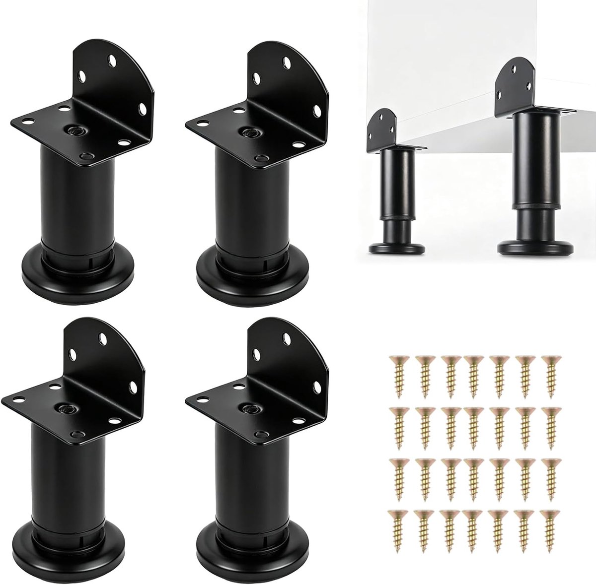 Poten, metalen poten voor meubels, verstelbare tafelpoten, tafelsteun, koffie-ontbijtbar, geschikt voor bedden, tafels, kasten, bureaus en dressoirs, set 4, van 8 tot 12 cm
