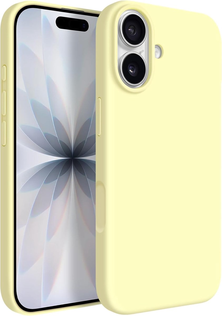 Beschermhoes voor iPhone 17 van vloeibare siliconen, zacht, microvezel, krasbestendig, schokbestendig, dun, beschermhoes voor iPhone 17 6,3 inch, geel