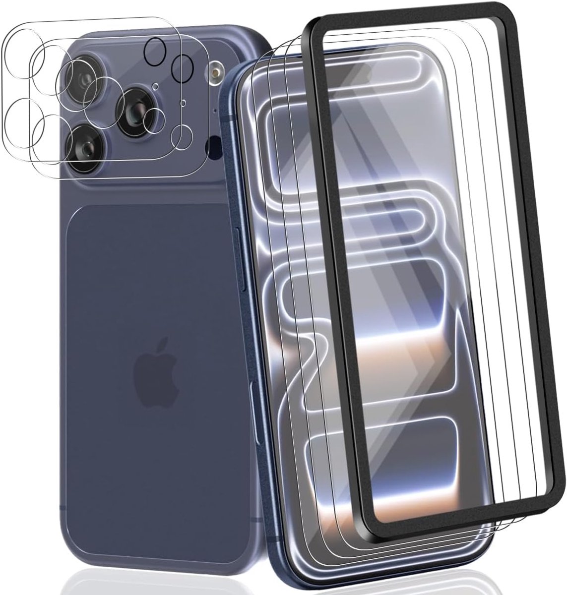 Displaybeschermfolie voor iPhone 17 Pro, 3 stuks Tempered Glass Screen Protector + 2 stuks Lensbeschermer, Hardheid 9H Anti-scratch, HD Gehard Glas Film
