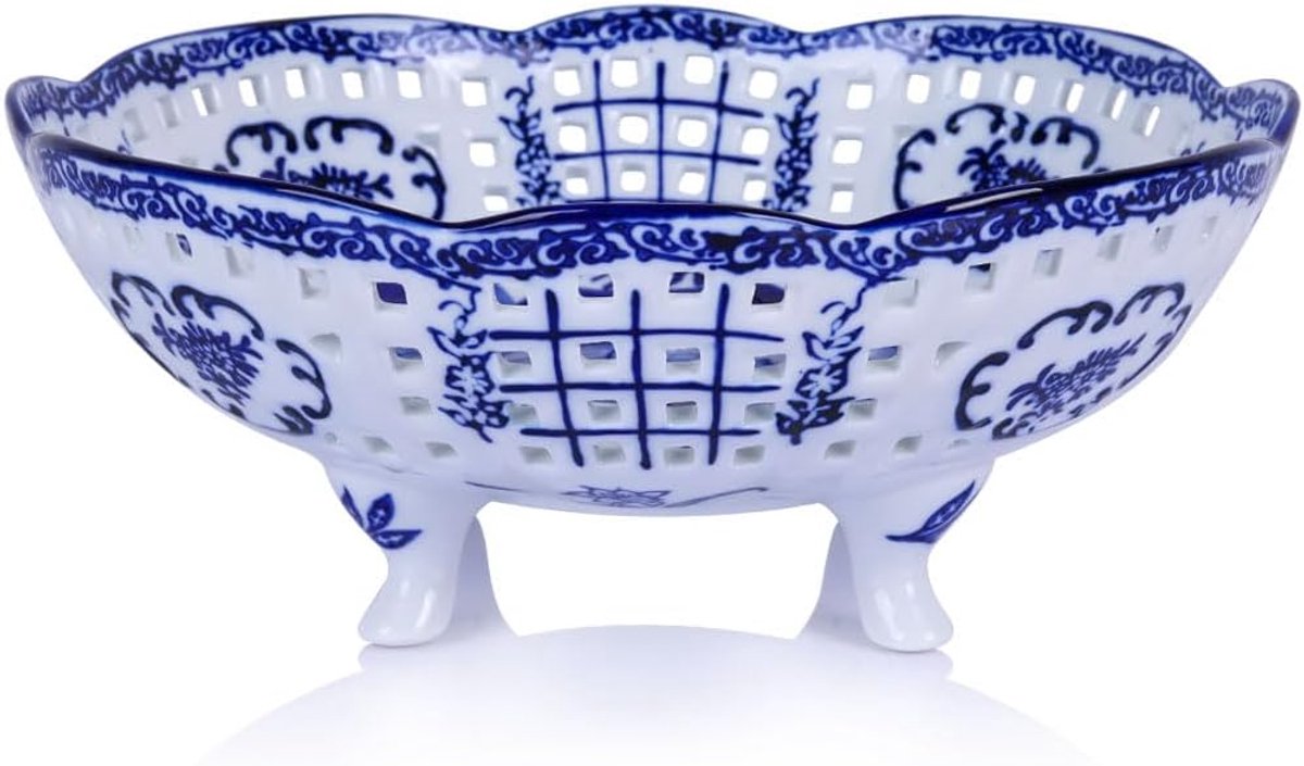 Keramiek blauw en wit geweven holle fruitplaat (9.8IN)