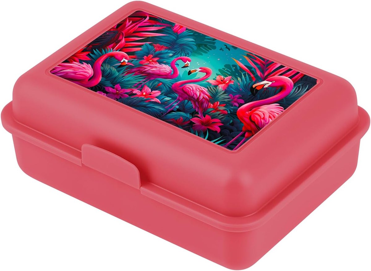 Lunchbox voor kinderen voor school – Lunchbox voor meisjes, jongens, kleuterschool – Jausenbox, Brotzeitbox, Brotbox, Snackbox (Flamingo's)