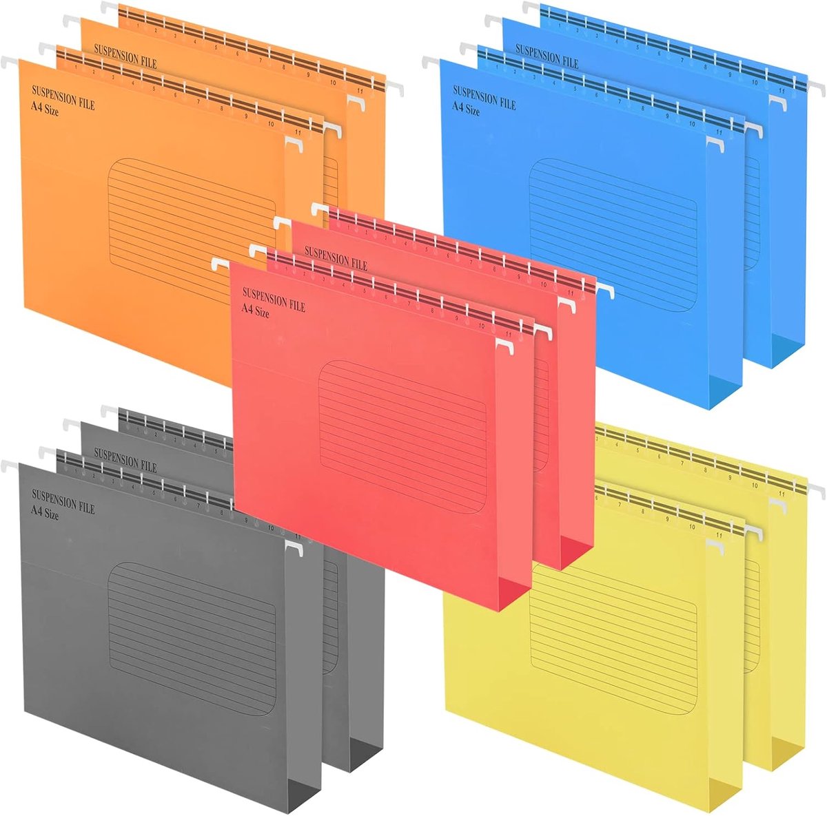 Hangmappen, A4, hangmappen, ophangmappen, bestandsmappen, kraftkarton, kleurrijke hangmappen, opslag, voor schoolkantoor, schrijfwaren, archiefkasten (5 kleuren)