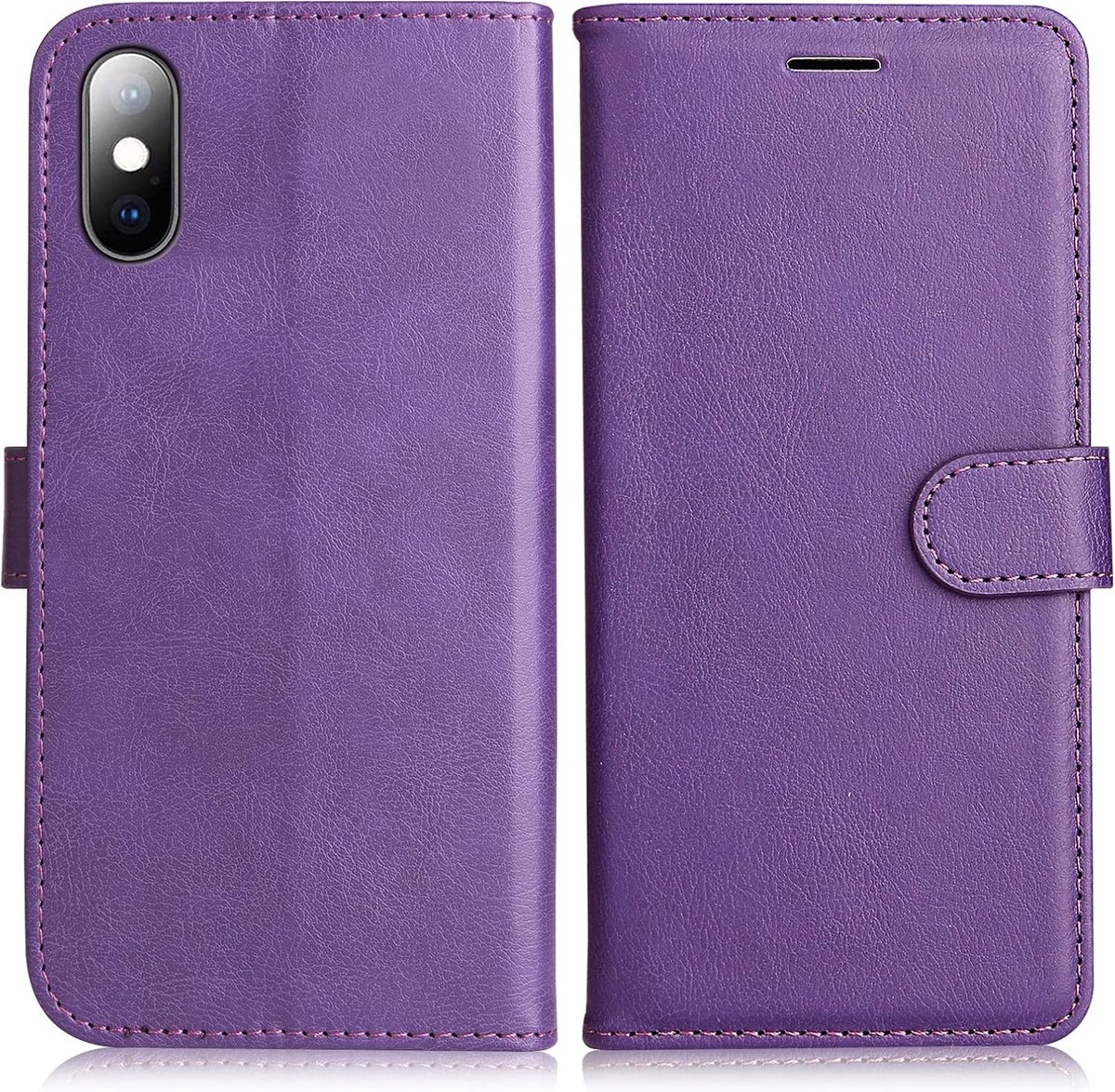 Hoesje voor iPhone X/XS, Magnetisch PU-Lederen met Kaartsleuven Kickstand, Portemonnee Hoesje voor iPhone X, Paars