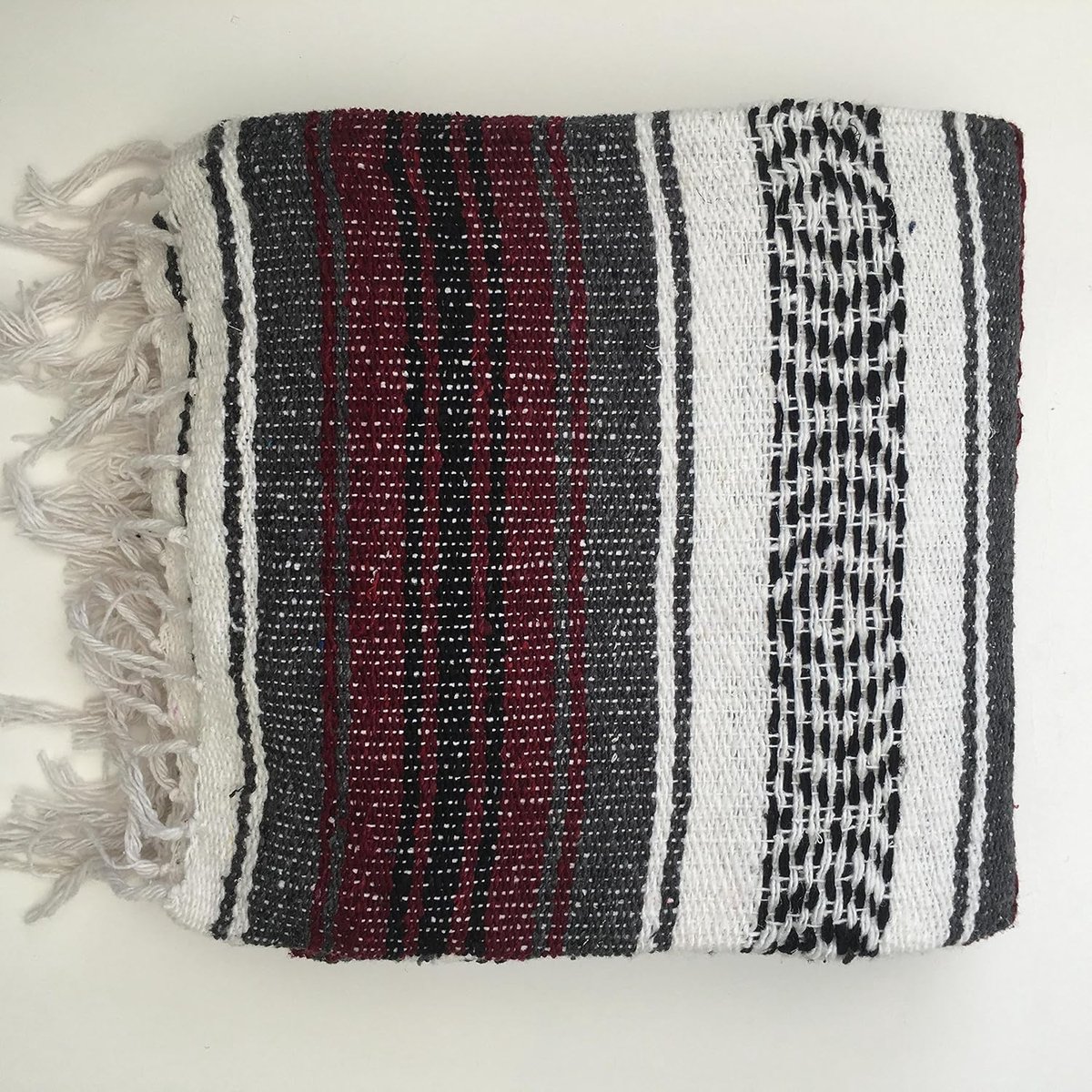 Falsa Deken/plaid/tapijt, 6 kleuren HAND LOOMED Recyled Garen Yoga Meditatie Camping Picknick (Bourgondië)