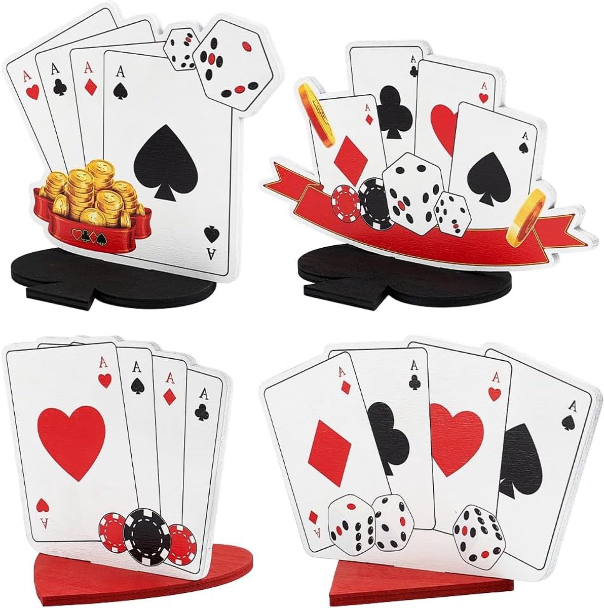 4 stuks Casino Party Centerpieces Houten Casino Thema Party Decoraties Poker Thema Tafel Decor Poker Thema Tafel Centerpieces Benodigdheden voor Verjaardag Nachtfeesten Decoratie