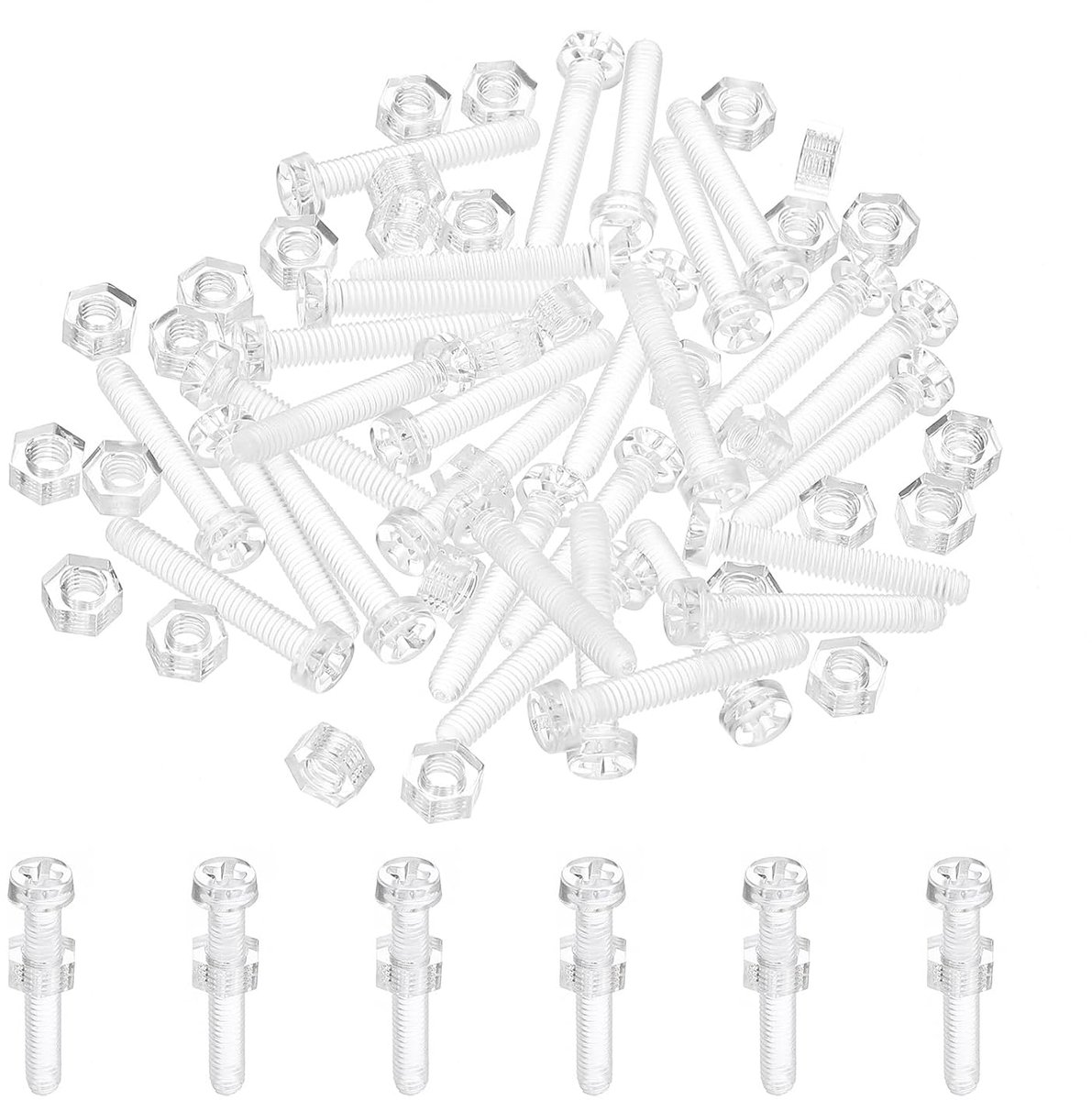 Kit acrylschroeven, transparant, M4 x 25 mm en zeskantmoeren, 30 sets ronde kopschroeven, Phillips kunststof, voor machineaccessoires, transparant