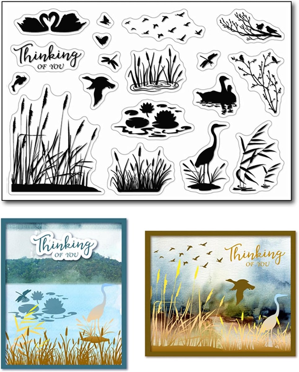 Wetlands heldere stempels voor kaart maken of journaling, riet rubberen stempels eenden reiger zwanen vogels siliconen stempels voor scrapbooking papier knutselwerk decoratie