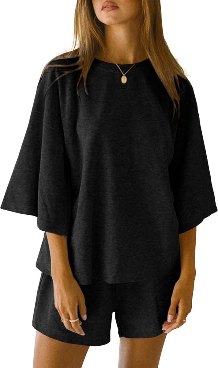 Bela Pyjama dames korte ronde hals pyjama set zomer 3/4 mouwen nachtkleding los casual