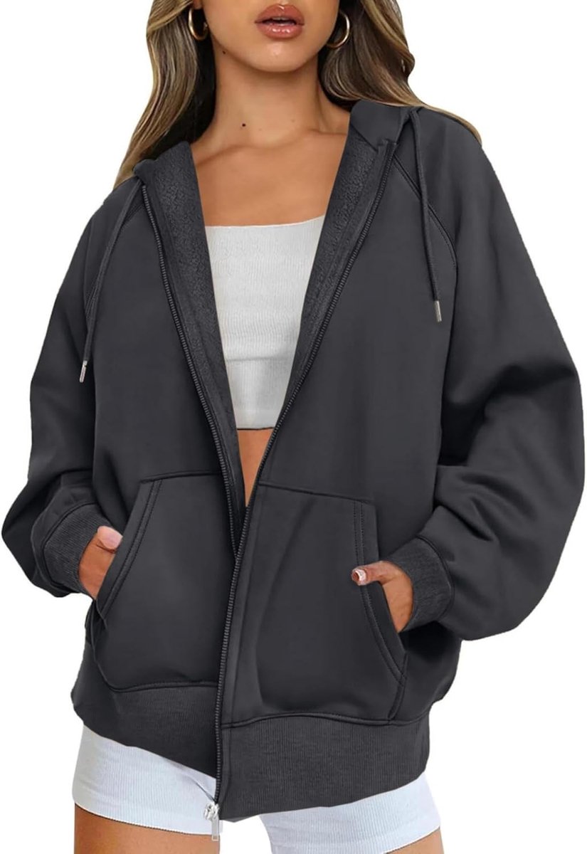 Y2k Hoodie met ritssluiting voor dames, lange mouwen, hoodie, sweatjack, oversized, ritssluiting, fleece, sweatshirt, effen, herfstjas, Y2k capuchontrui