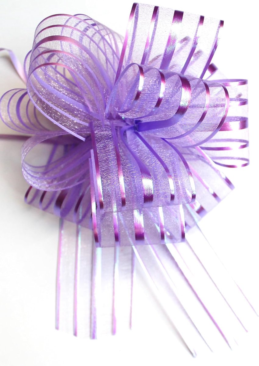 Treksluiting Organza 16-18 cm L Trekboog Trekkoord Polyband Decoratieve sluiting Cadeausluiting (Lilac, 6 stuks)