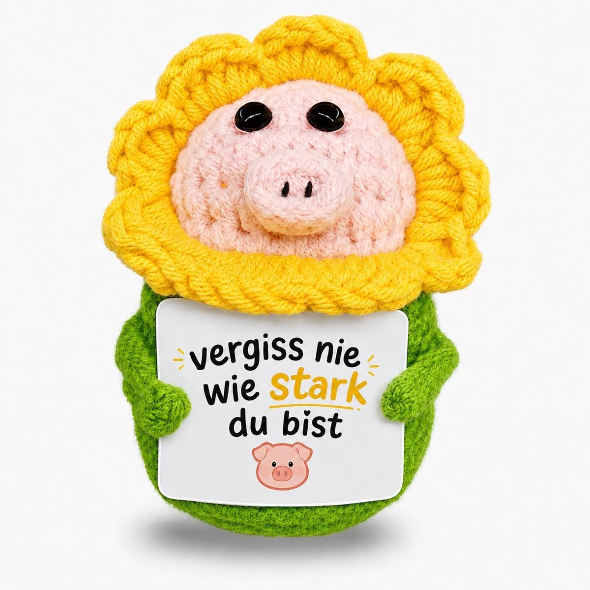 Gehaakte varken met motiveringskaart, cadeau voor vrouwen, cadeau voor vriendin, beste vriendin, goede verbetering, handgemaakte decoratieve figuur met spreuk