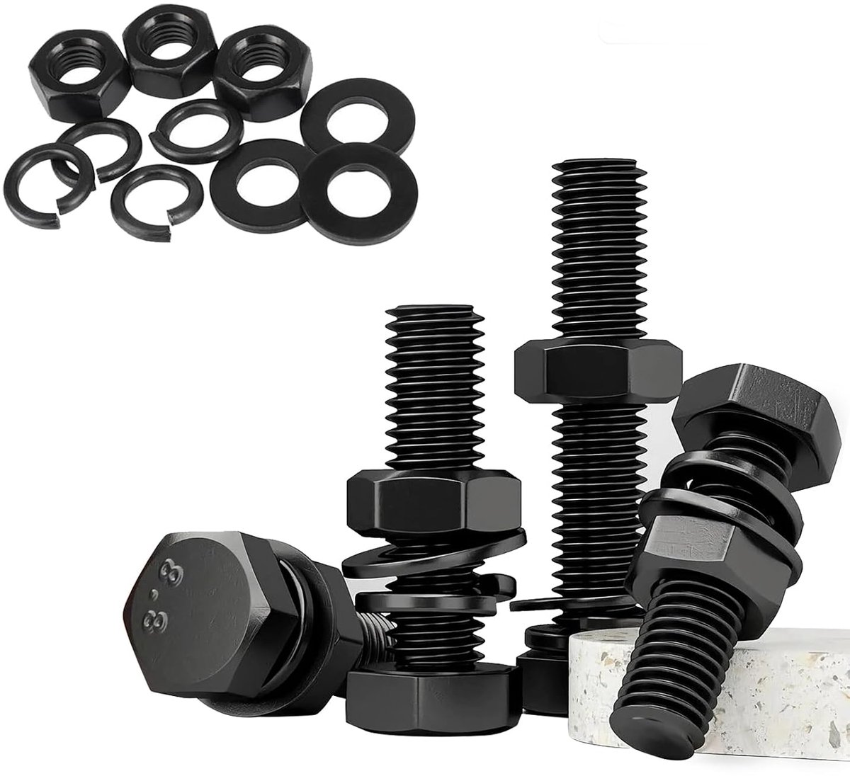 Schroeven, 20 stuks lenskopschroeven roestvrij staal A2 V2A zwart oxide roestvrijstalen schroeven binnenzeskant volledige schroefdraad moeren sluitringen assortiment kit