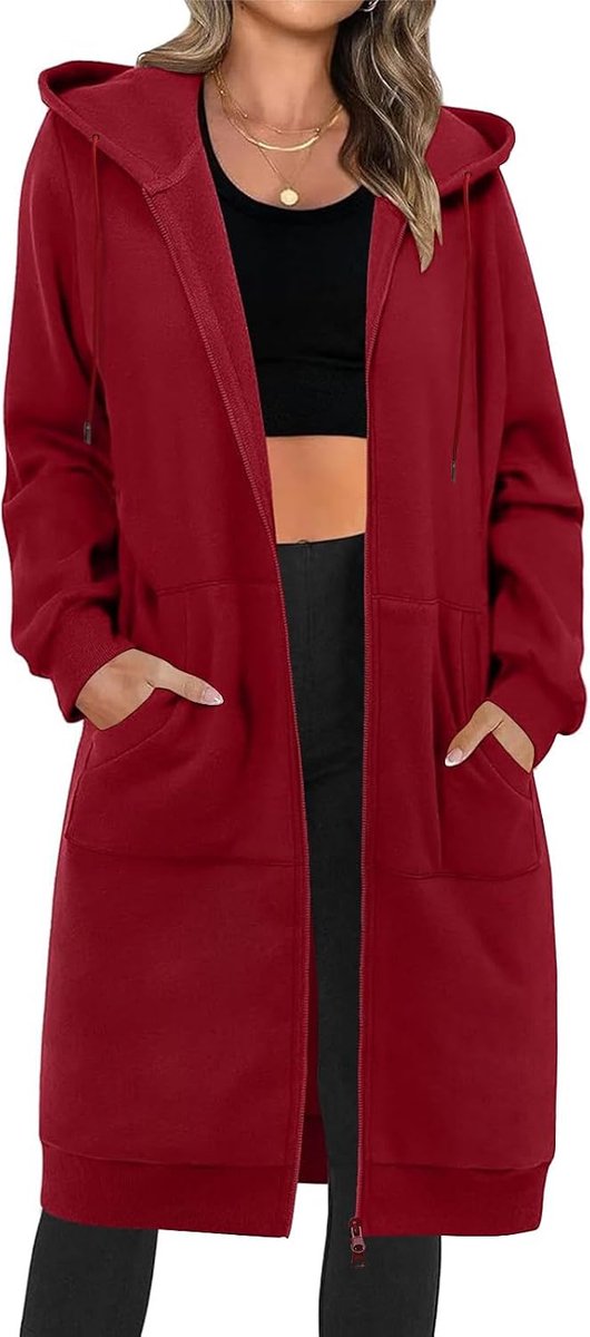 Damessweatshirts met capuchon, lang, met ritssluiting, jas voor dames, overgangsjas, herfst, winter, oversized hoodie