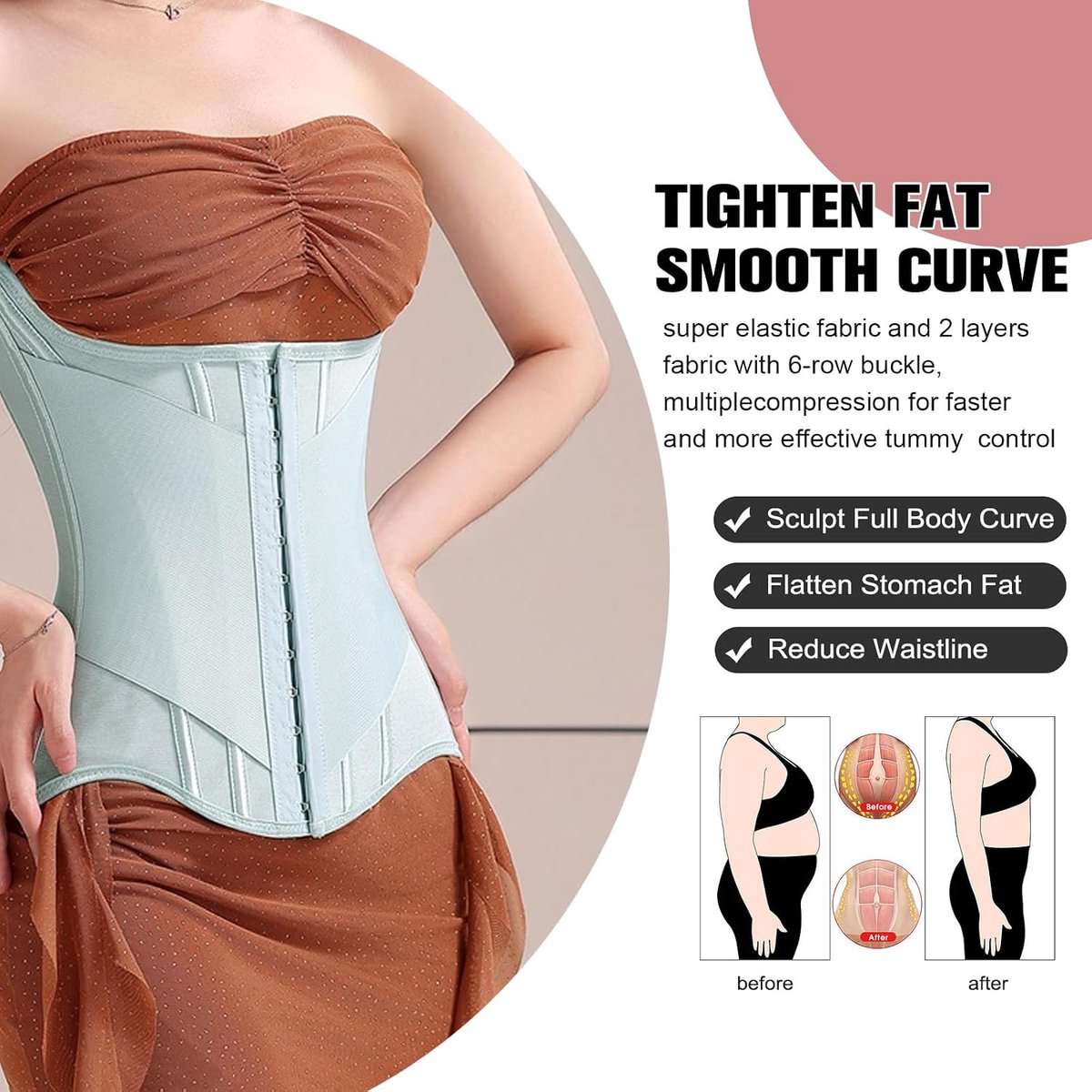 Korset voor dames, buikweg, tailletrainer dames, fitness, tailletrainer, buikwegriem, U-vormige