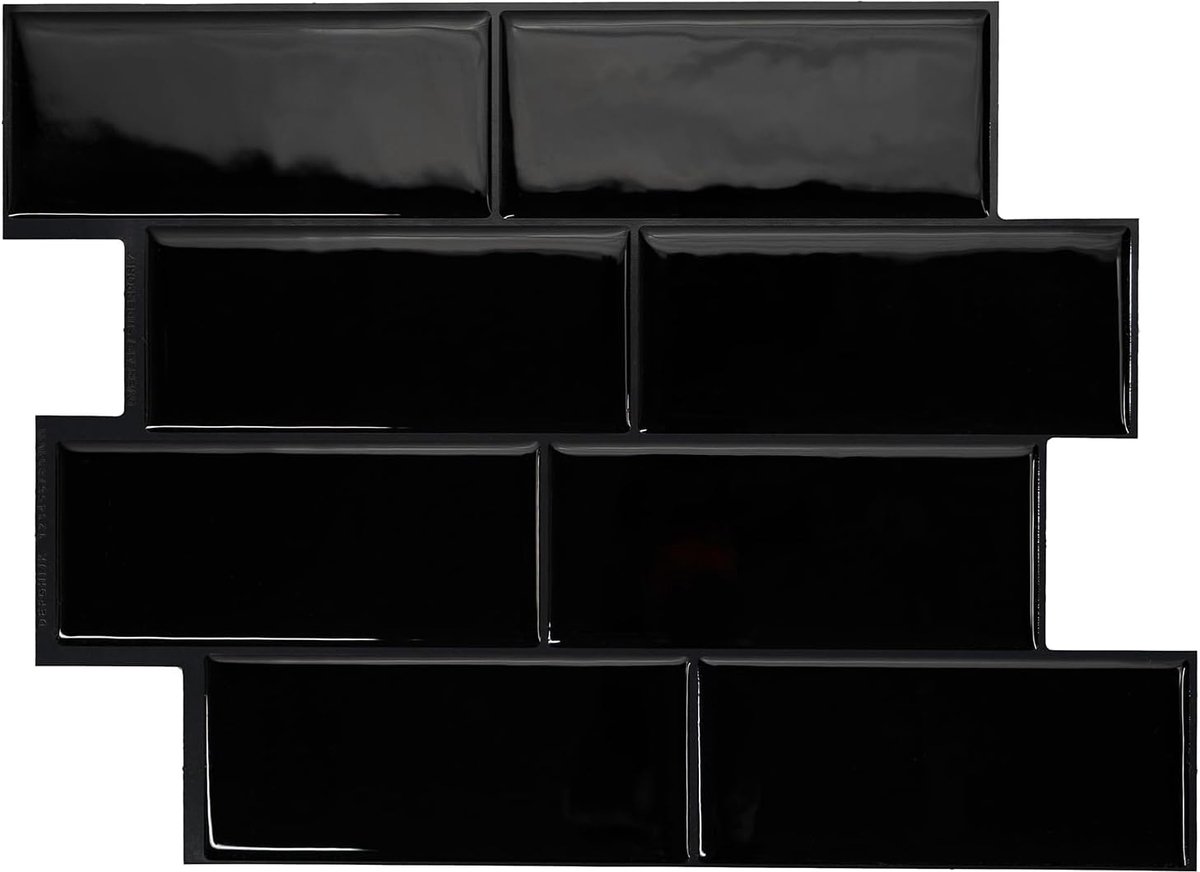 Tiles Plaktegels Zelfklevend, Metro Gitzwart, 29,34x21,28 cm | Set van 5 (0,26 m²), Glanzend, Hitte-/vochtbestendig, Laag VOC, Keuken/Badkamer, Ideaal voor huurders, Gemaakt in Canada