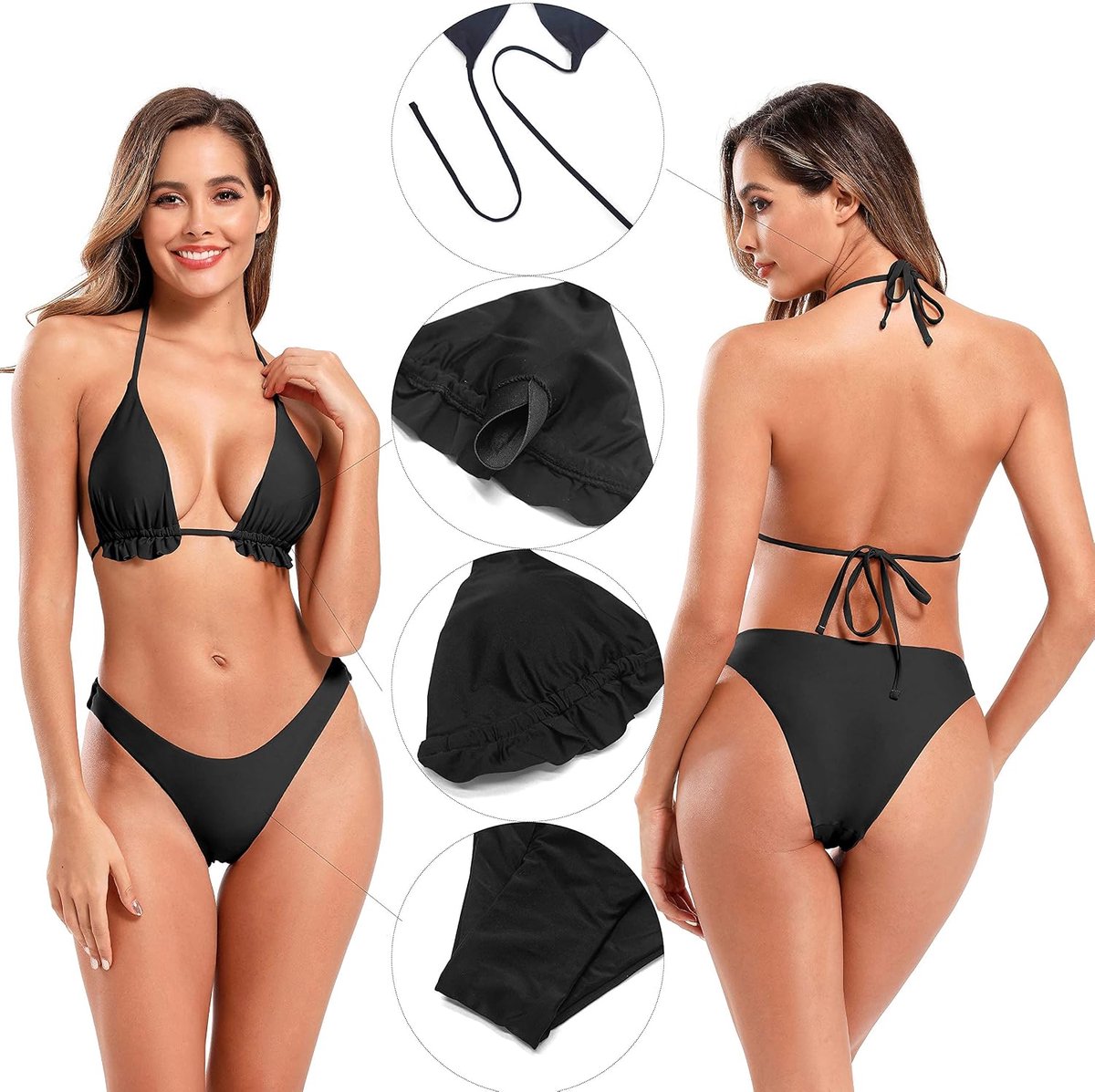 Dames 2-Delige Bikini Halter Verstelbaar Triangel Bikinitop Chic Sexy Dames Tweedelige Bikini Set Verstelbaar Braziliaans String Bikinibroek