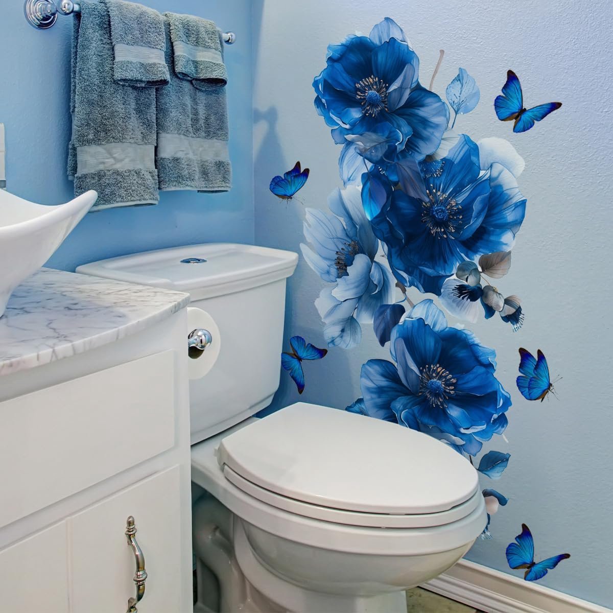 Muurstickers vlinders bloemen muurstickers verwijderbare vinyl wanddecoratie voor badkamer slaapkamer woonkamer