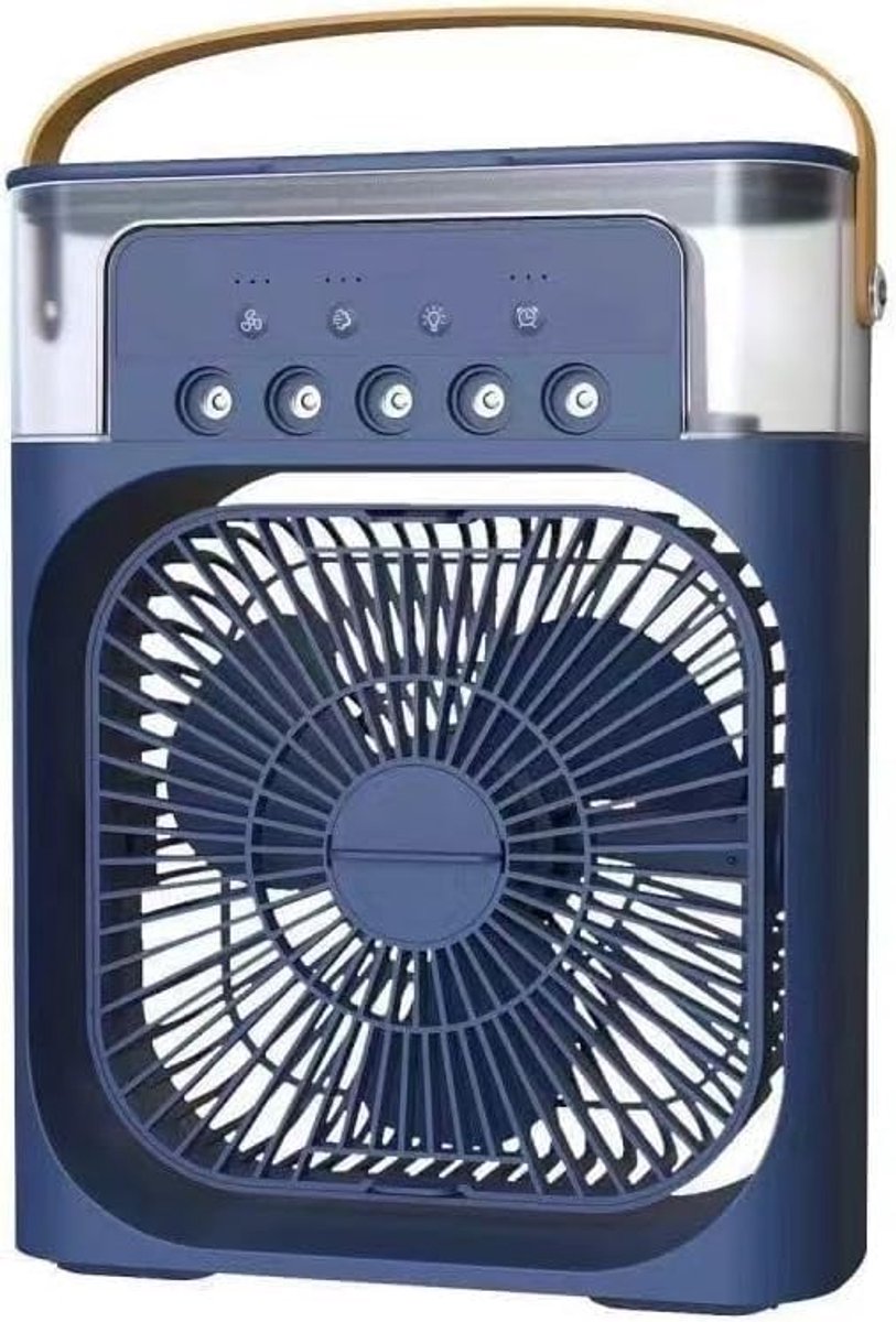 Airconditioning ventilator, 4-in-1 persoonlijke mini-koelventilator met waternevelspray, 3 snelheden, verdampingslucht, koeler, waterventilator, spray, nevel, tafelventilator (blauw, JSFX)