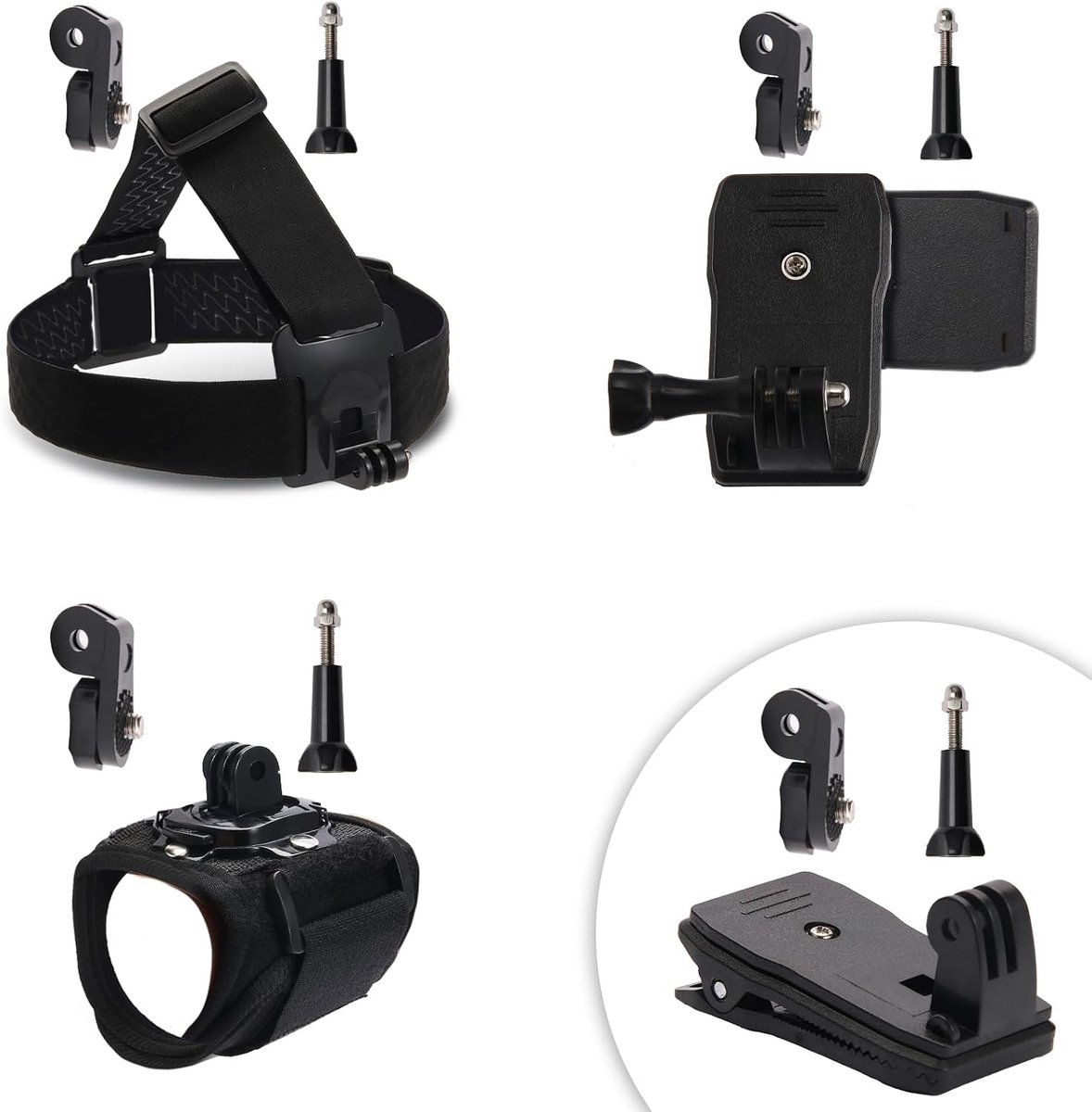 Accessories Kit Head & Backpack Mount Bundle Compatible with GoPro Hero 13/12/11/10/9/8/7/6/5,- Head Strap Mount, Backpack Clip, 360° Rotating Wrist Strap, Adapters