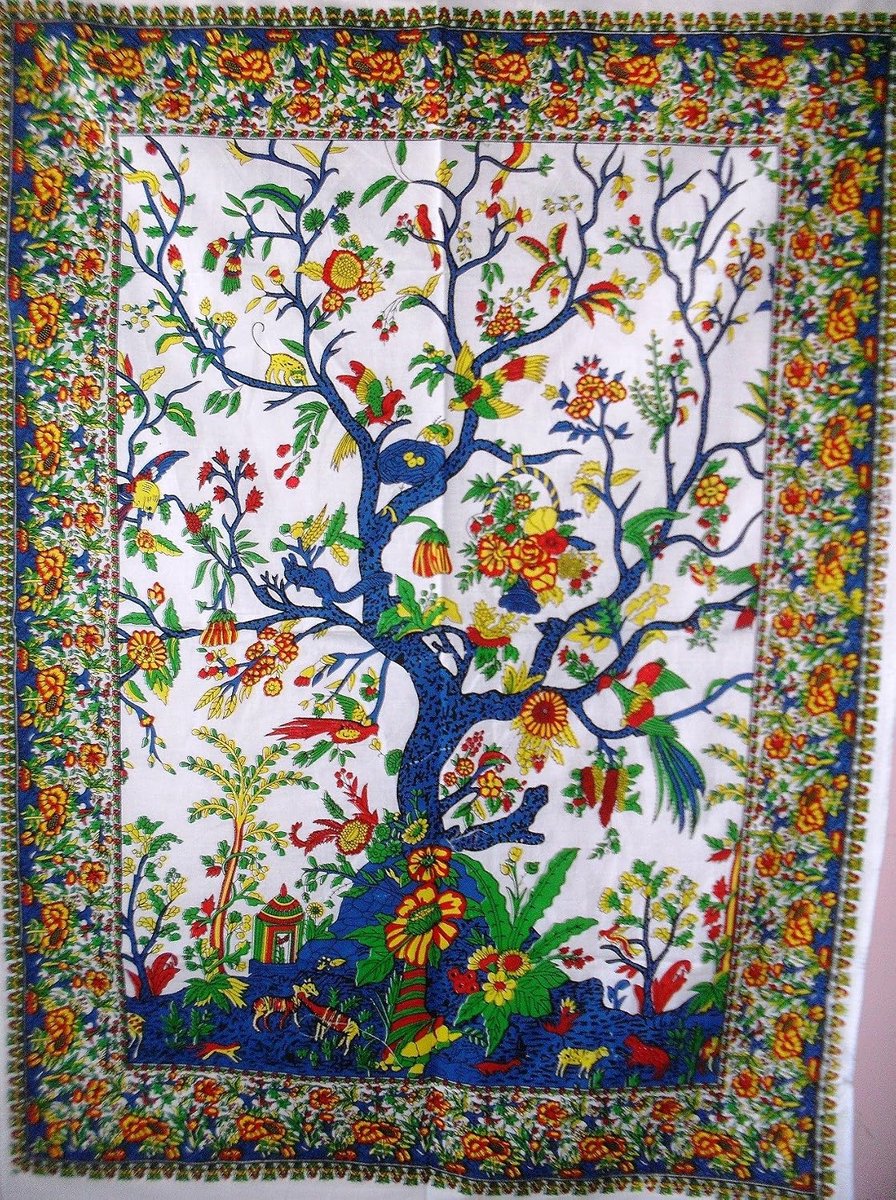 Jaipur Jungle Poster, Indiaas tapijt, levensboom muur opknoping, hippie poster, boho slaapzaal decor, Boheemse muurkunst, meerkleurig, 76 x 101 cm