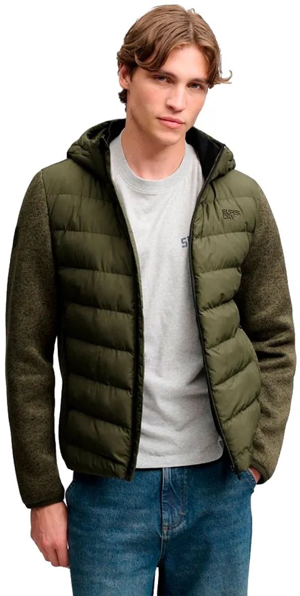 Superdry - Hybride gebreide jas met capuchon - Heren - Gewatteerde jassen